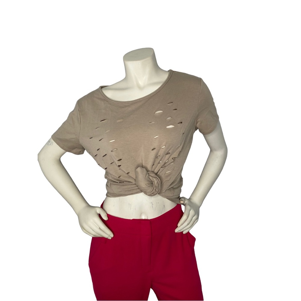 EUC. KRUSH Distressed Short Sleeve TShirt in Beige/Tan/Light Brown, Size XL